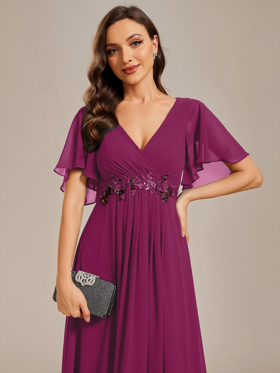 Robe de soirée élégante en mousseline de soie avec manches flottantes #Couleur_Rose du crépuscule