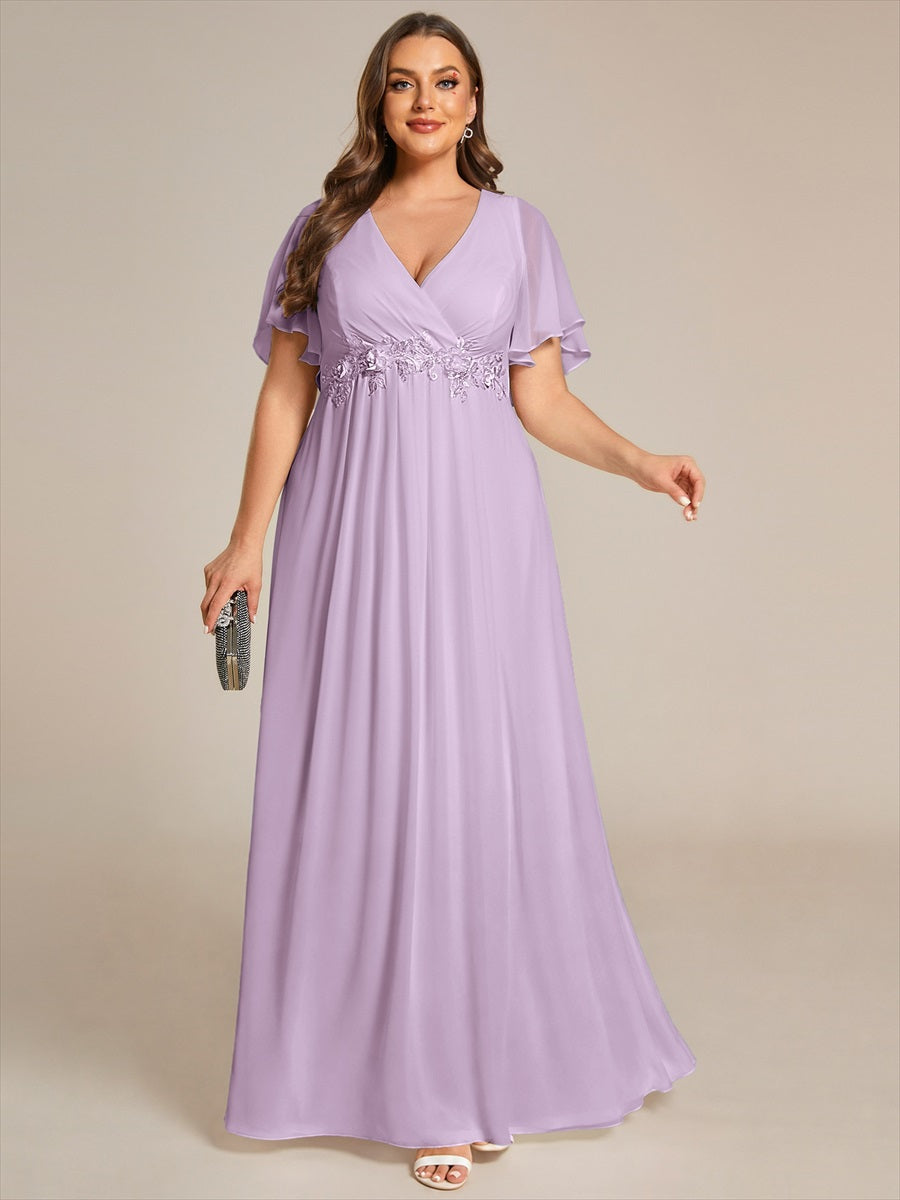 Robe de soirée élégante en mousseline de soie avec manches flottantes #Couleur_Lilas Givré