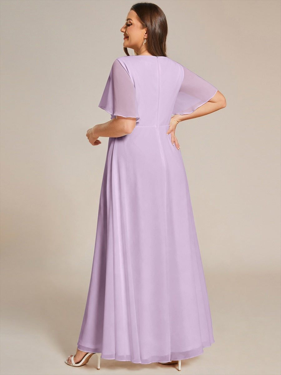 Robe de soirée élégante en mousseline de soie avec manches flottantes #Couleur_Lilas Givré