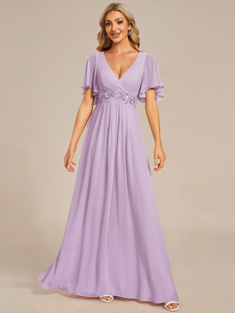 Robe de soirée élégante en mousseline de soie avec manches flottantes #Couleur_Lilas Givré