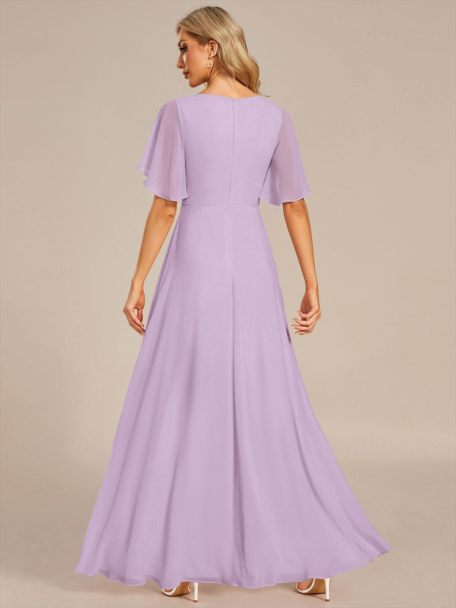 Robe de soirée élégante en mousseline de soie avec manches flottantes #Couleur_Lilas Givré