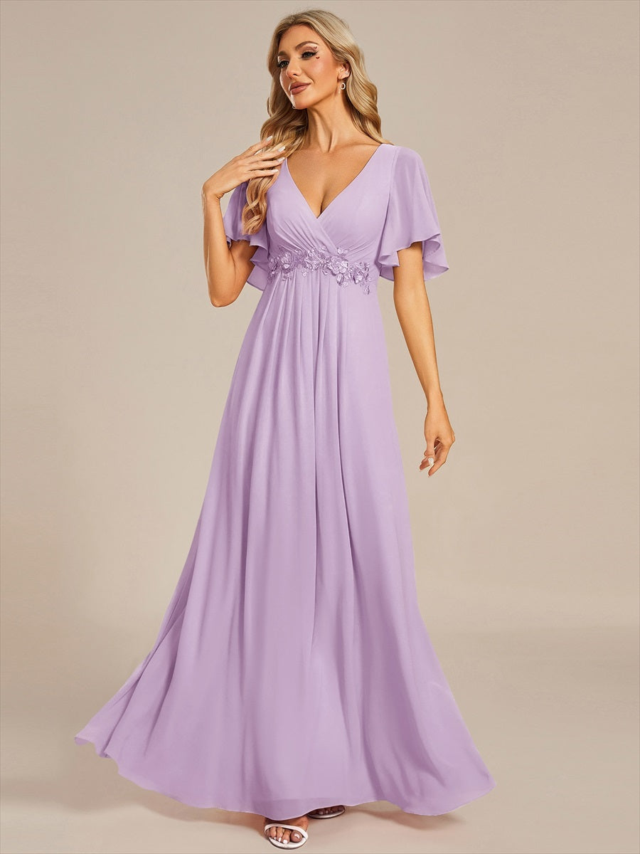 Robe de soirée élégante en mousseline de soie avec manches flottantes #Couleur_Lilas Givré