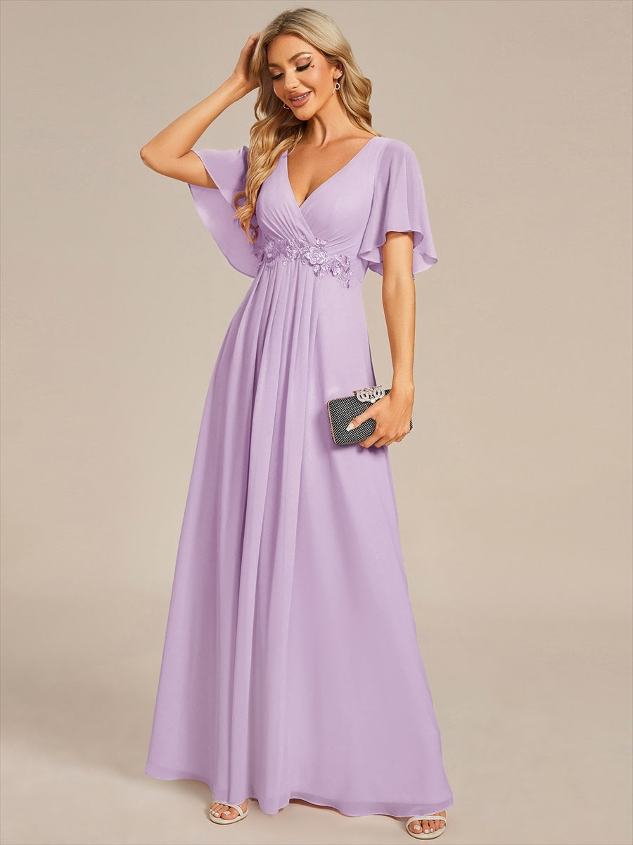 Robe de soirée élégante en mousseline de soie avec manches flottantes #Couleur_Lilas Givré