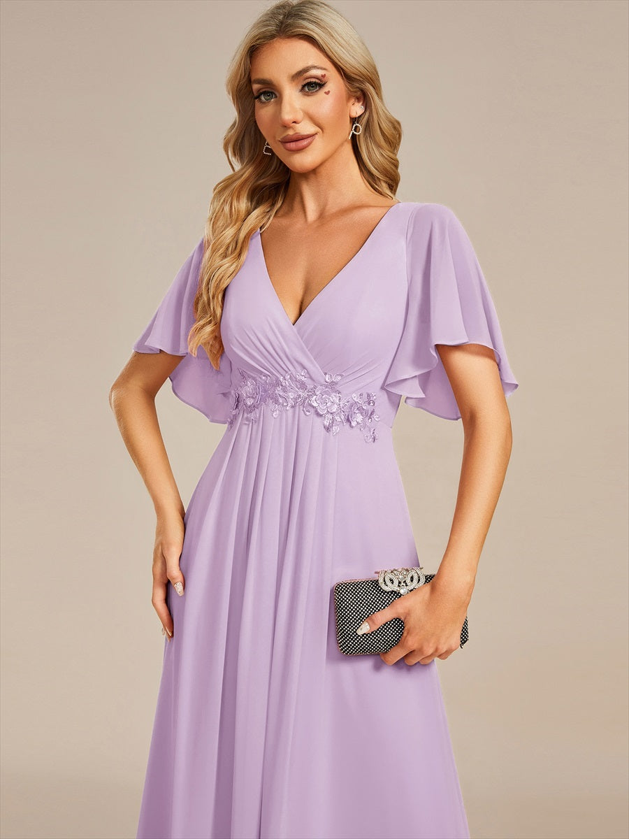 Robe de soirée élégante en mousseline de soie avec manches flottantes #Couleur_Lilas Givré