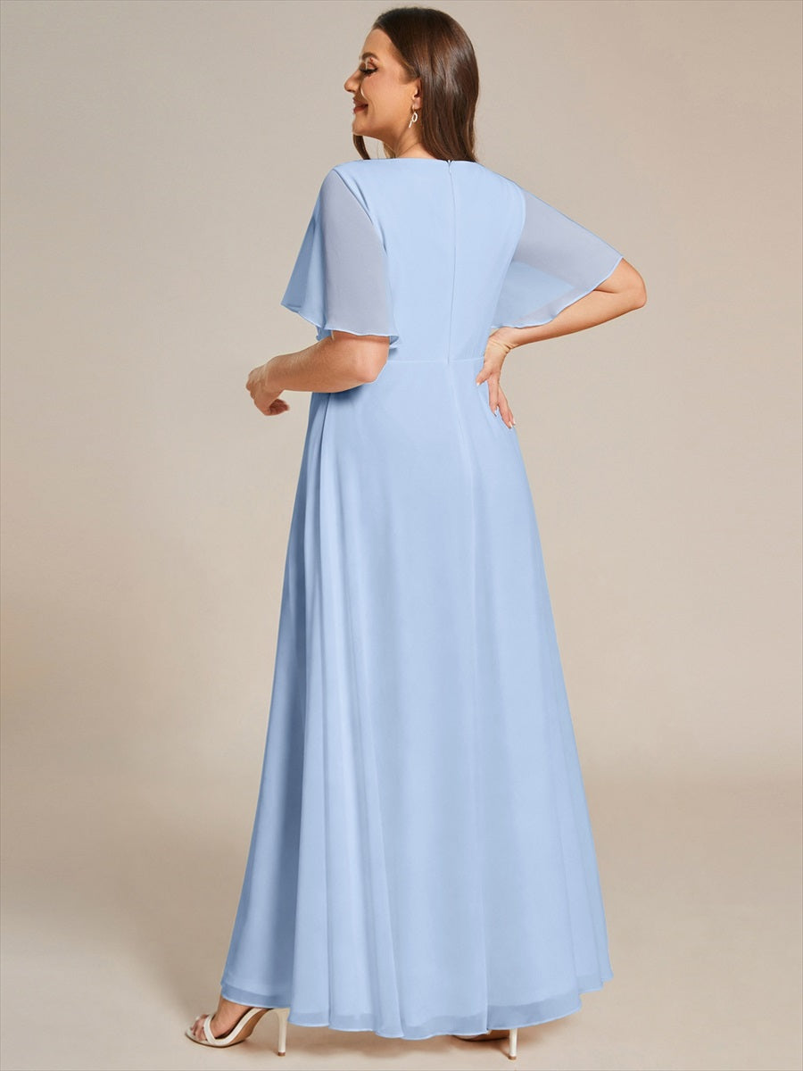 Robe de soirée élégante en mousseline de soie avec manches flottantes#Couleur_Bleu Glace