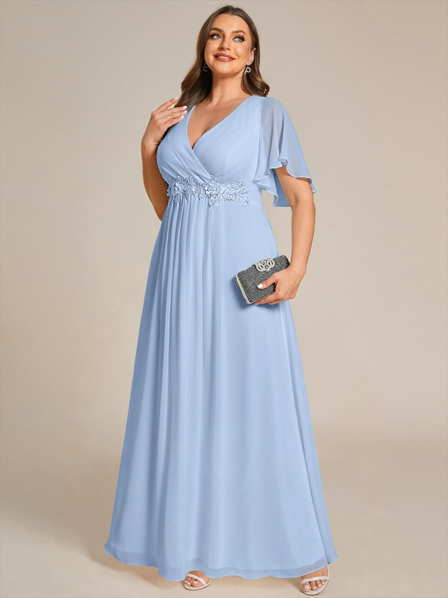 Robe de soirée élégante en mousseline de soie avec manches flottantes#Couleur_Bleu Glace