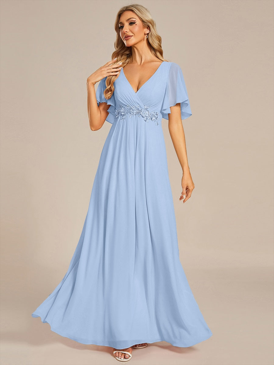 Robe de soirée élégante en mousseline de soie avec manches flottantes#Couleur_Bleu Glace