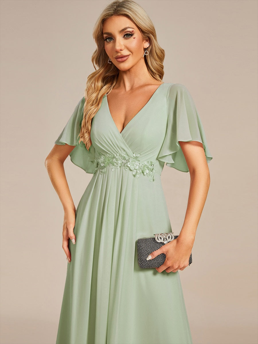 Robe de soirée élégante en mousseline de soie avec manches flottantes #Couleur_Menthe Verte