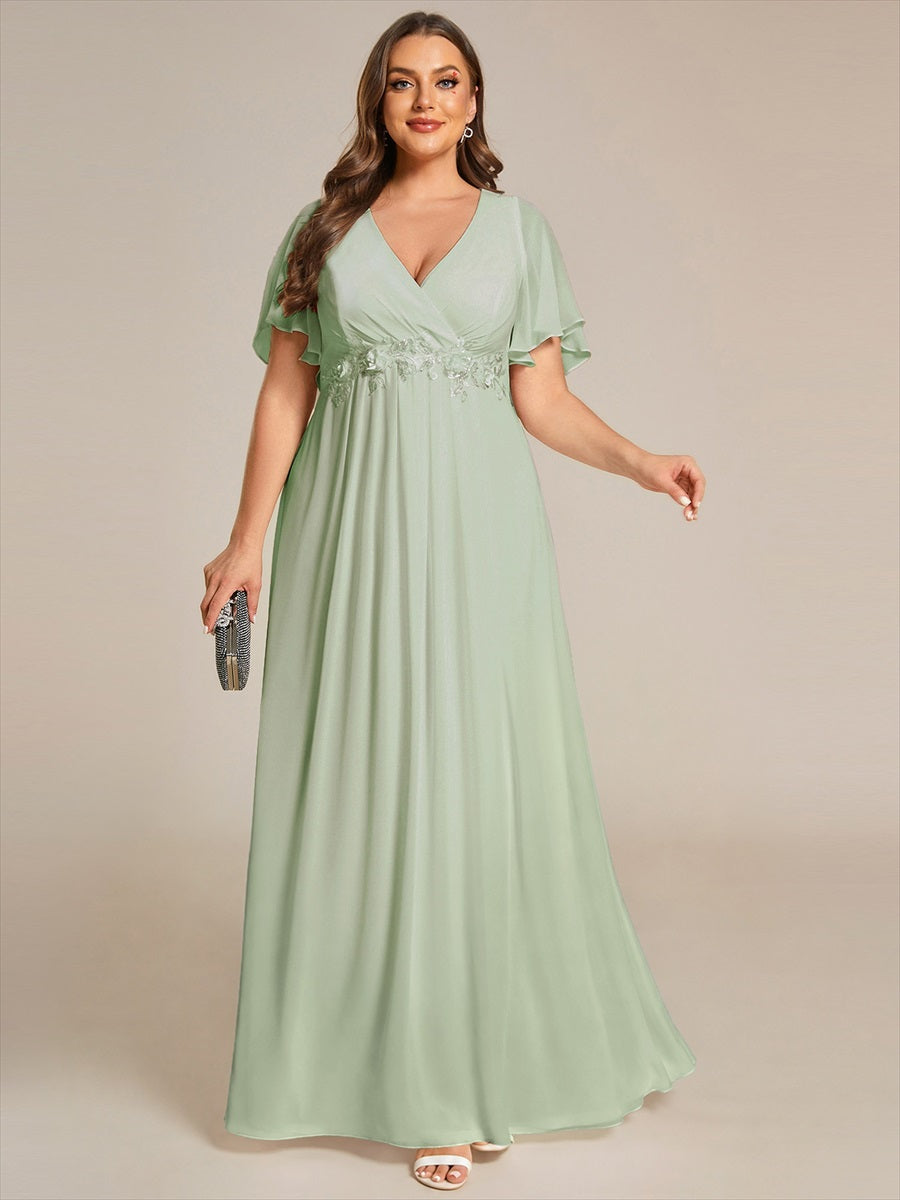 Robe de soirée élégante en mousseline de soie avec manches flottantes #Couleur_Menthe Verte