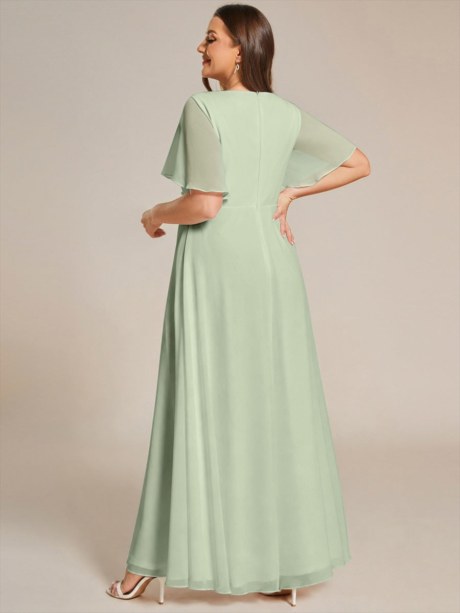 Robe de soirée élégante en mousseline de soie avec manches flottantes #Couleur_Menthe Verte