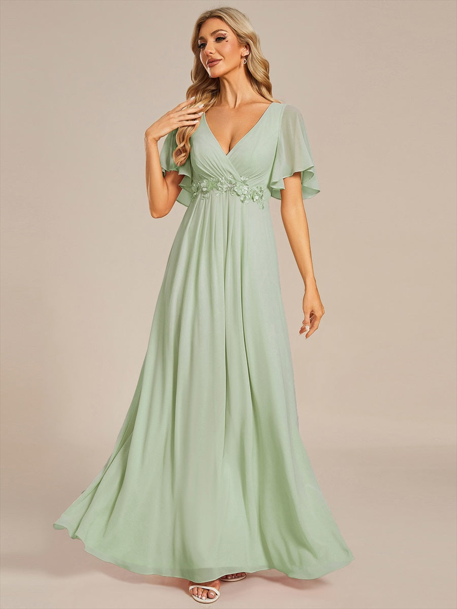 Robe de soirée élégante en mousseline de soie avec manches flottantes #Couleur_Menthe Verte