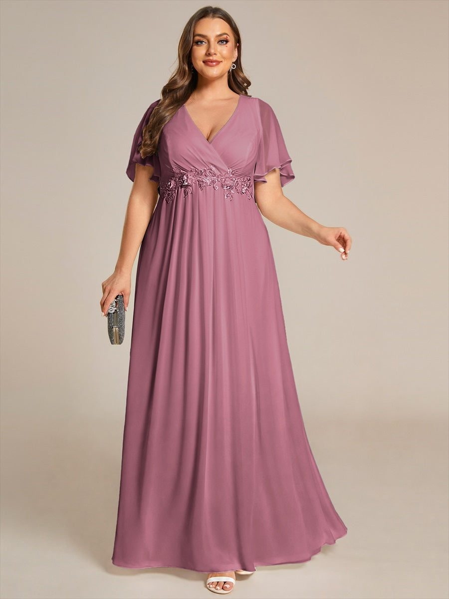 Robe de soirée élégante en mousseline de soie avec manches flottantes#Couleur_Orchidee