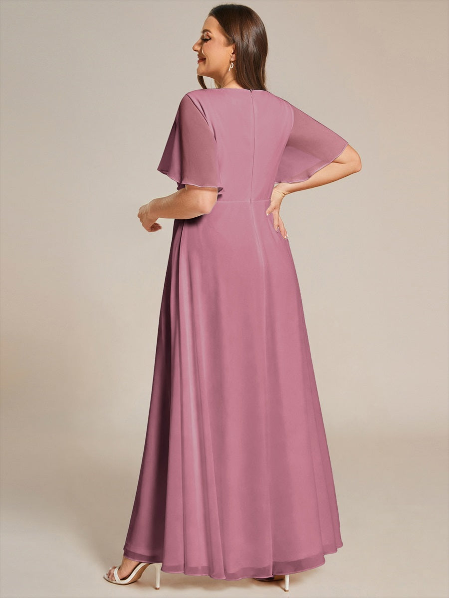 Robe de soirée élégante en mousseline de soie avec manches flottantes#Couleur_Orchidee