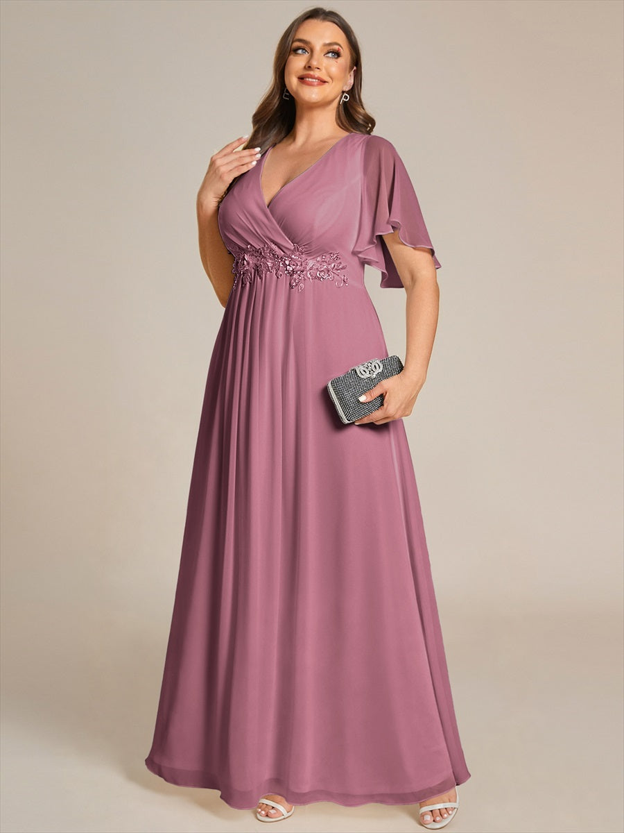 Robe de soirée élégante en mousseline de soie avec manches flottantes#Couleur_Orchidee