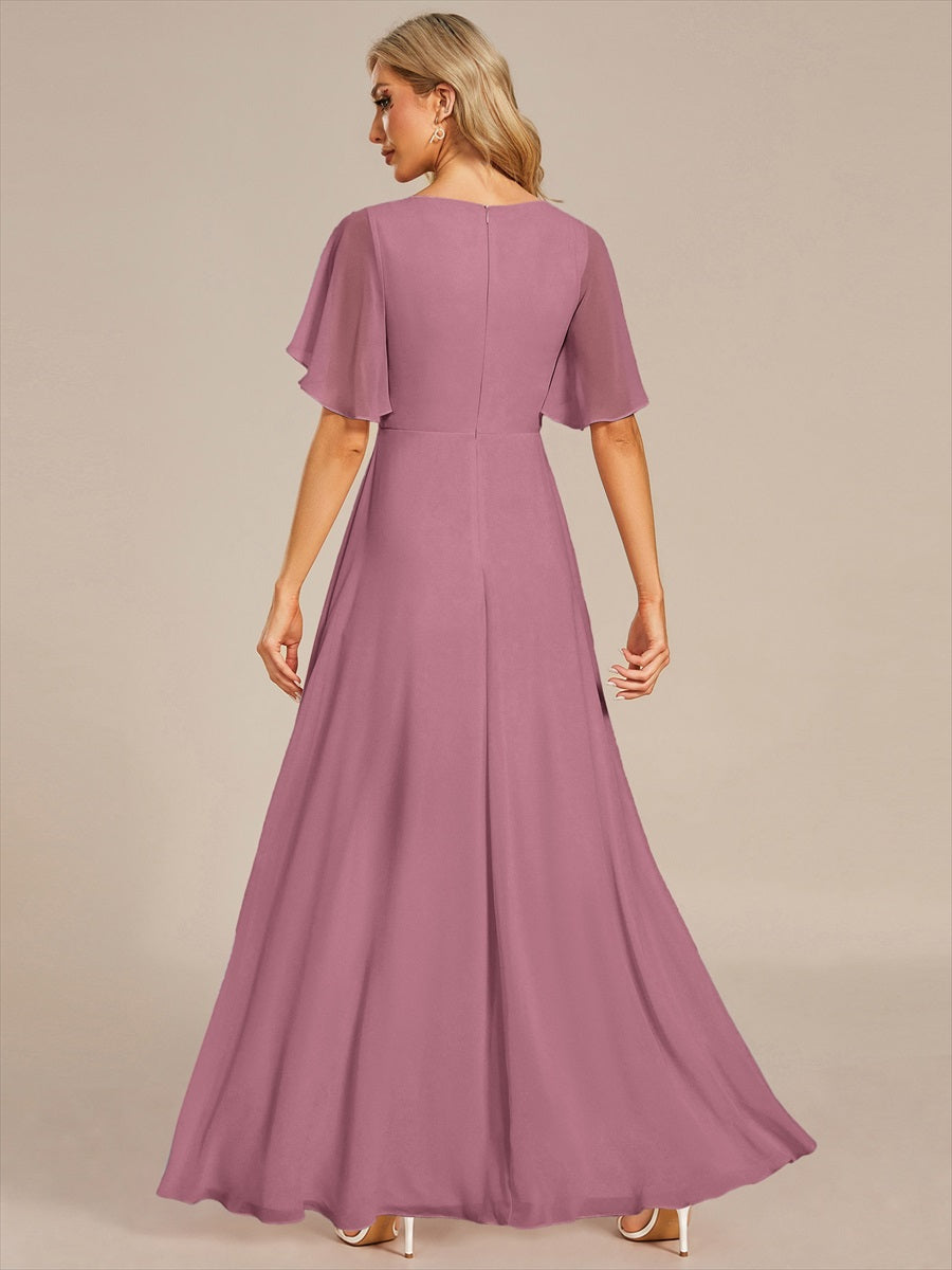 Robe de soirée élégante en mousseline de soie avec manches flottantes#Couleur_Orchidee