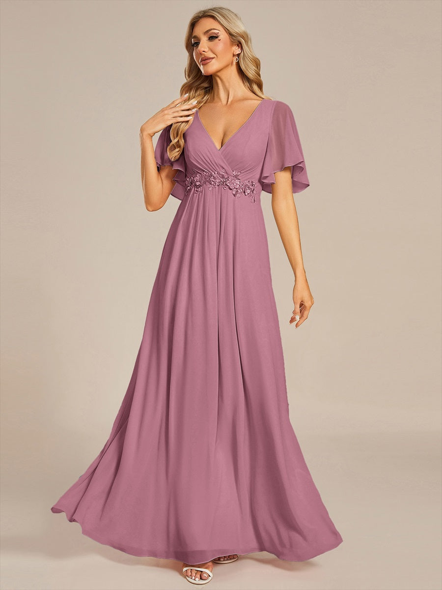 Robe de soirée élégante en mousseline de soie avec manches flottantes#Couleur_Orchidee