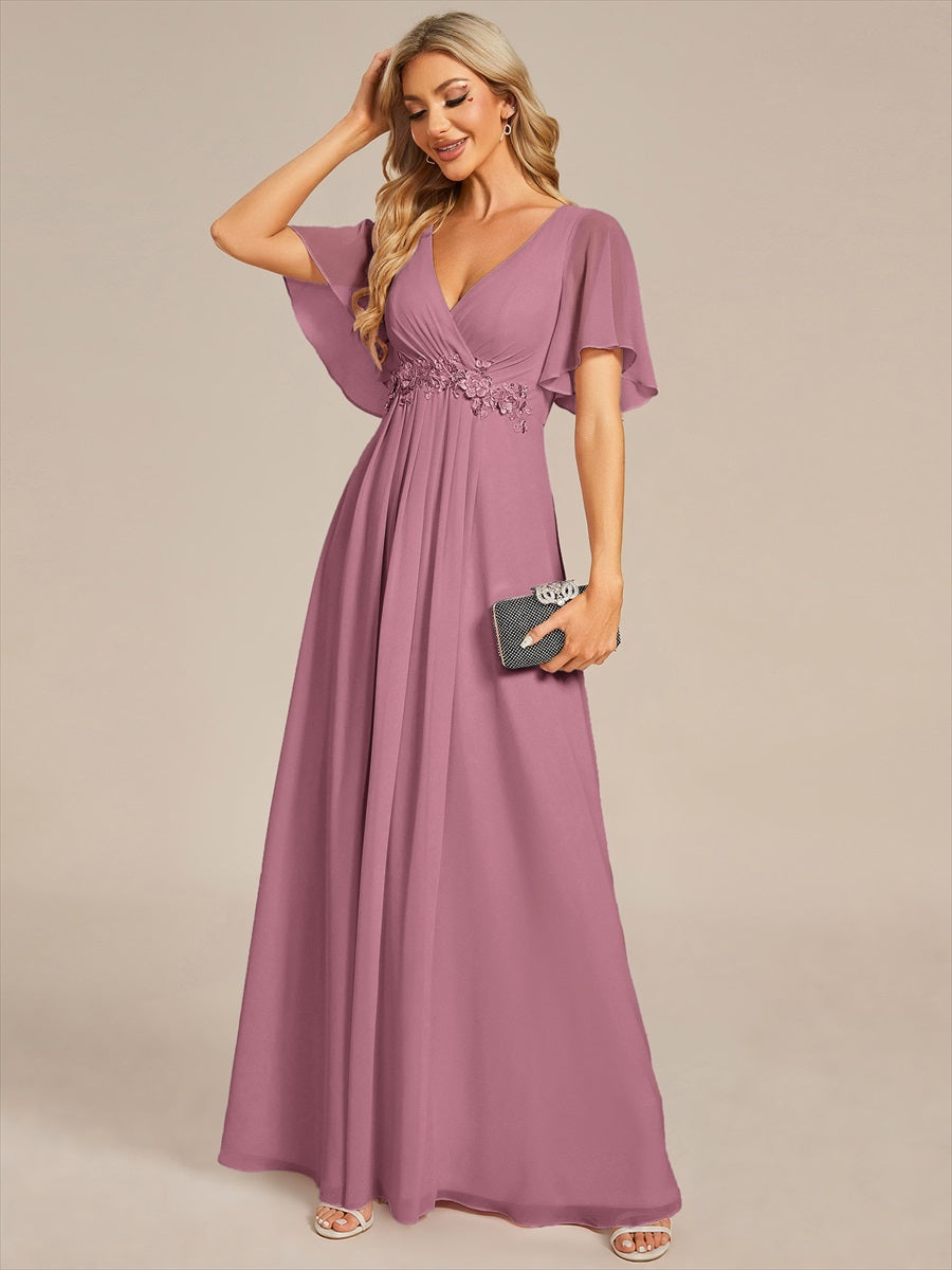 Robe de soirée élégante en mousseline de soie avec manches flottantes#Couleur_Orchidee