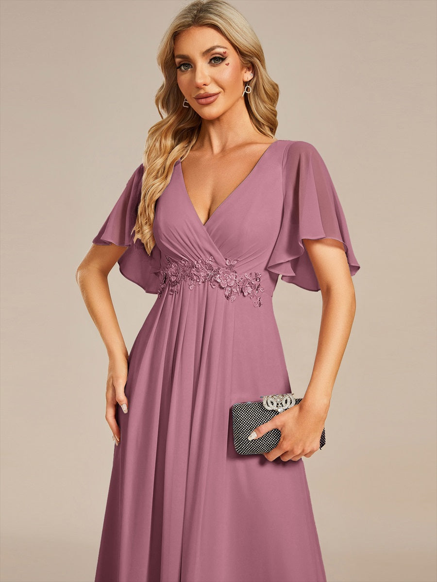 Robe de soirée élégante en mousseline de soie avec manches flottantes#Couleur_Orchidee