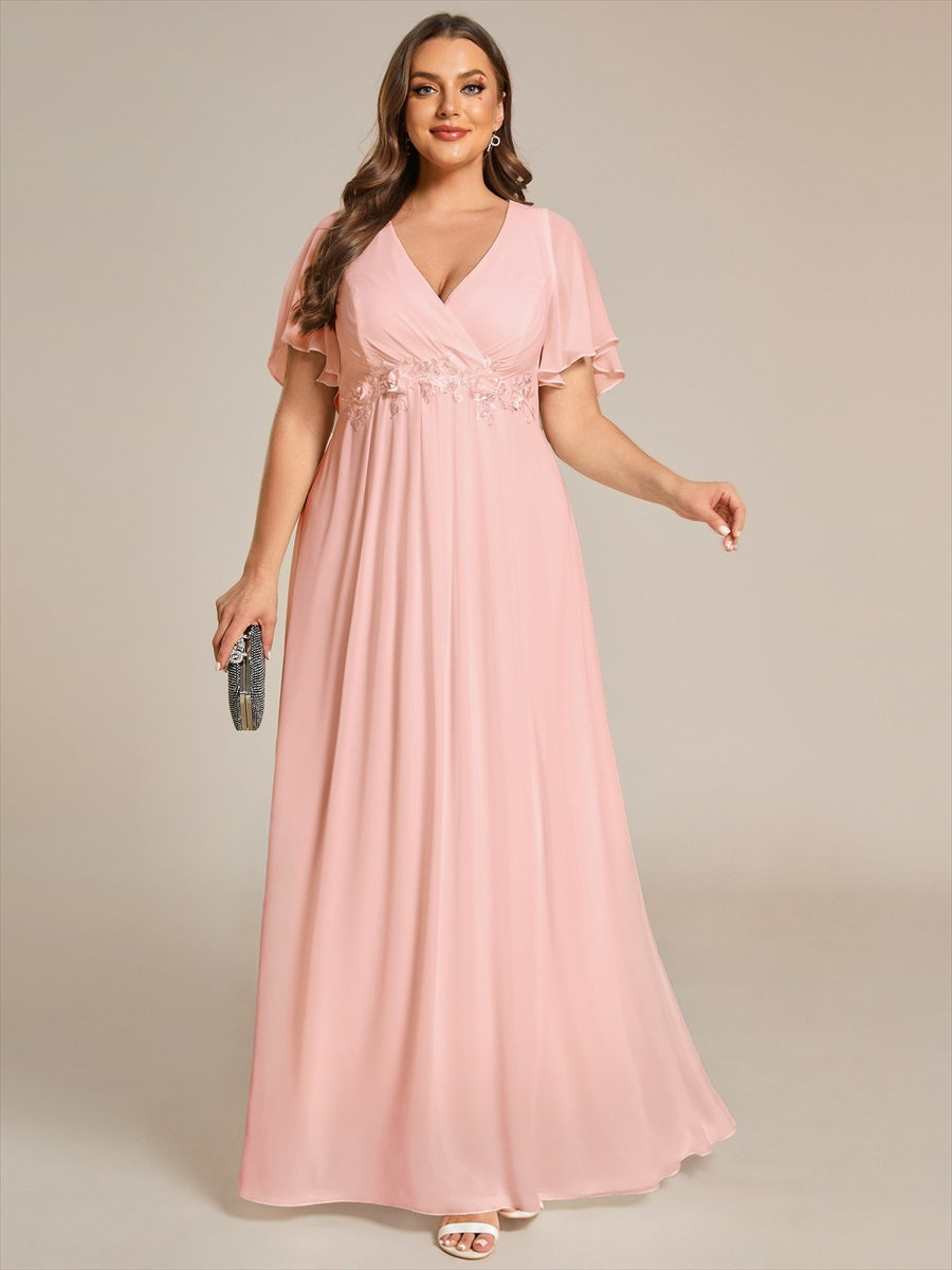 Robe de soirée élégante en mousseline de soie avec manches flottantes#Couleur_Rose