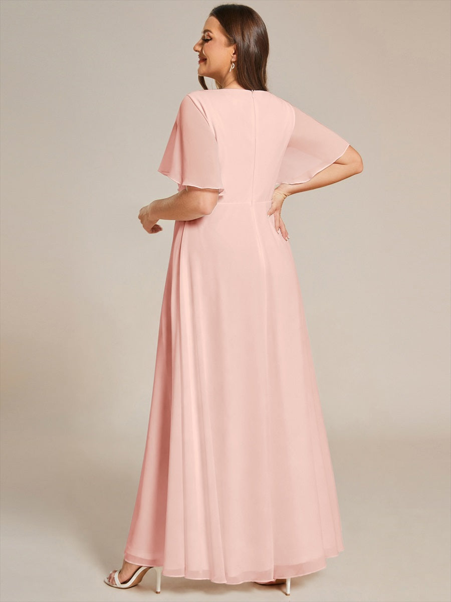Robe de soirée élégante en mousseline de soie avec manches flottantes#Couleur_Rose