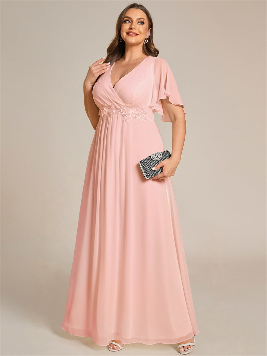 Robe de soirée élégante en mousseline de soie avec manches flottantes#Couleur_Rose