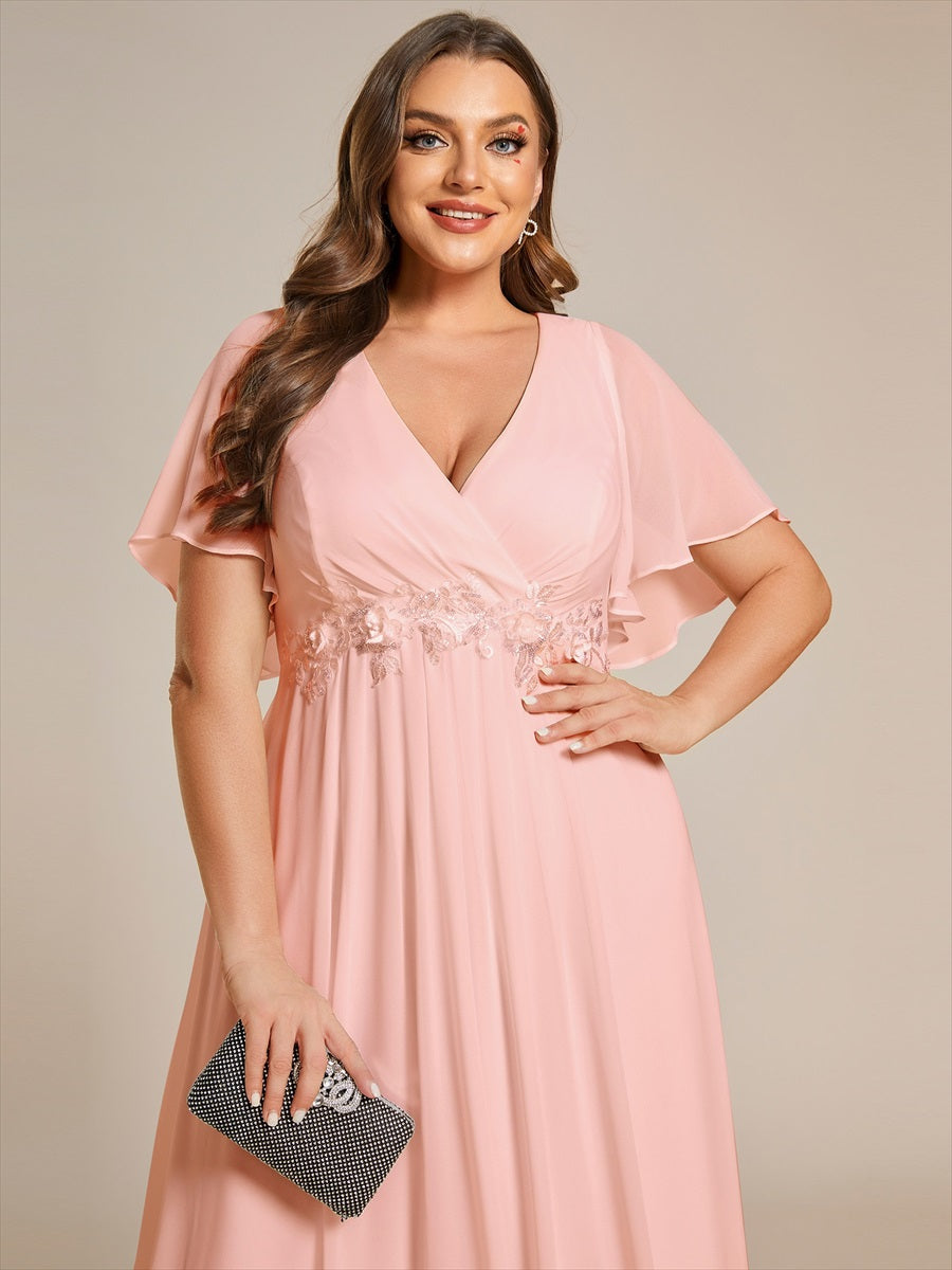 Robe de soirée élégante en mousseline de soie avec manches flottantes#Couleur_Rose