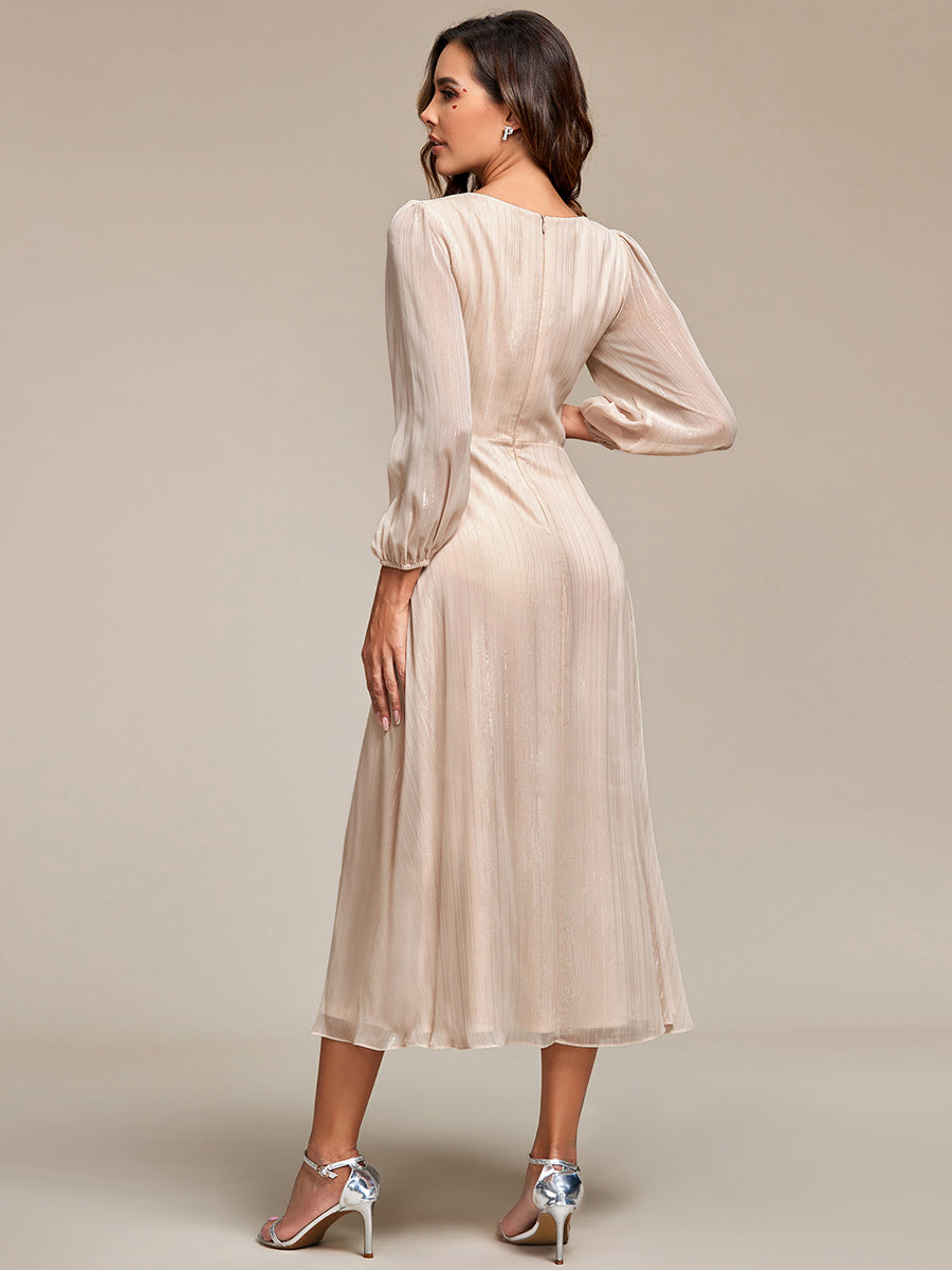 Robe de soirée trapèze scintillante à manches longues et col en V en mousseline de soie avec n?ud torsadé #Couleur_Charbon