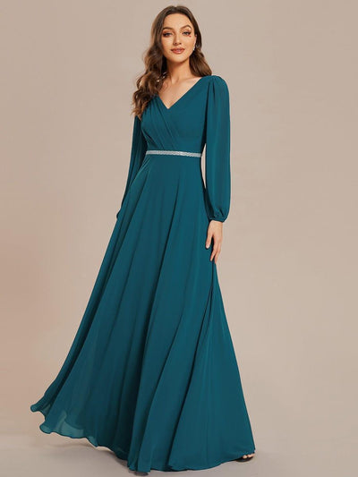 ever ESMÉE|Robe de mère de la mariée en mousseline plissée à col en V et ceinture brillante