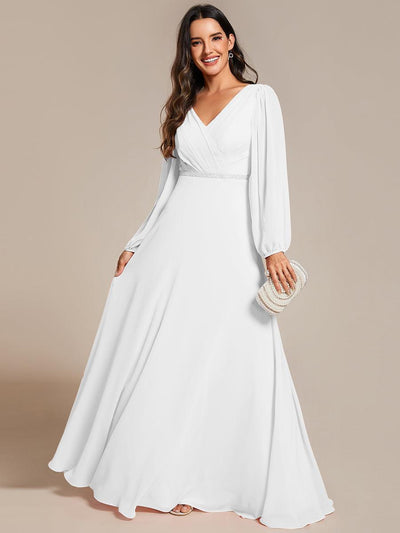 ever ESMÉE|Robe de mère de la mariée en mousseline plissée à col en V et ceinture brillante