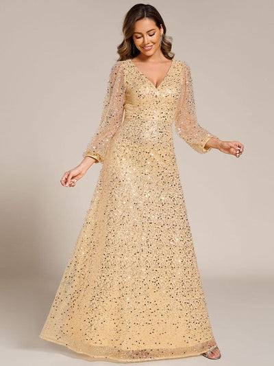 ever RAYVEN|Robe de soirée trapèze à paillettes col en V manches longues et paillettes