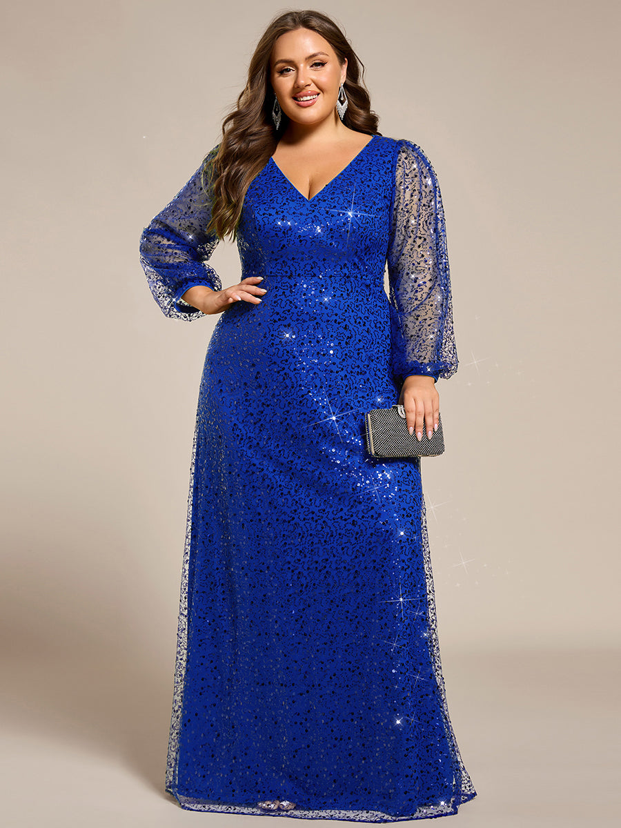 Robe D'invité De Mariage En Mousseline De Soie Mi-Longue Plissée à Manches à Volants Et Col En V  #Couleur_Bleu Saphir