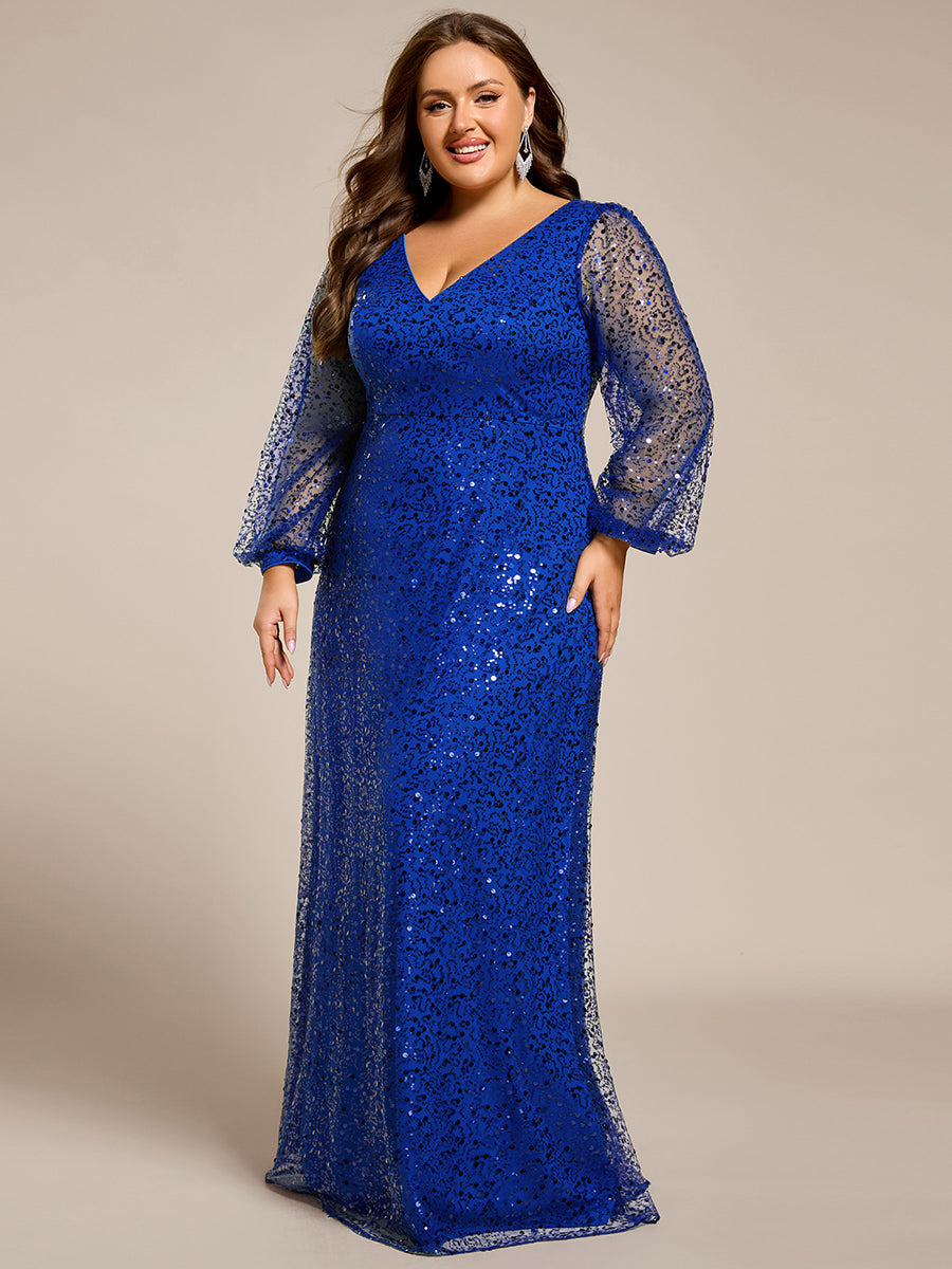 Robe D'invité De Mariage En Mousseline De Soie Mi-Longue Plissée à Manches à Volants Et Col En V  #Couleur_Bleu Saphir