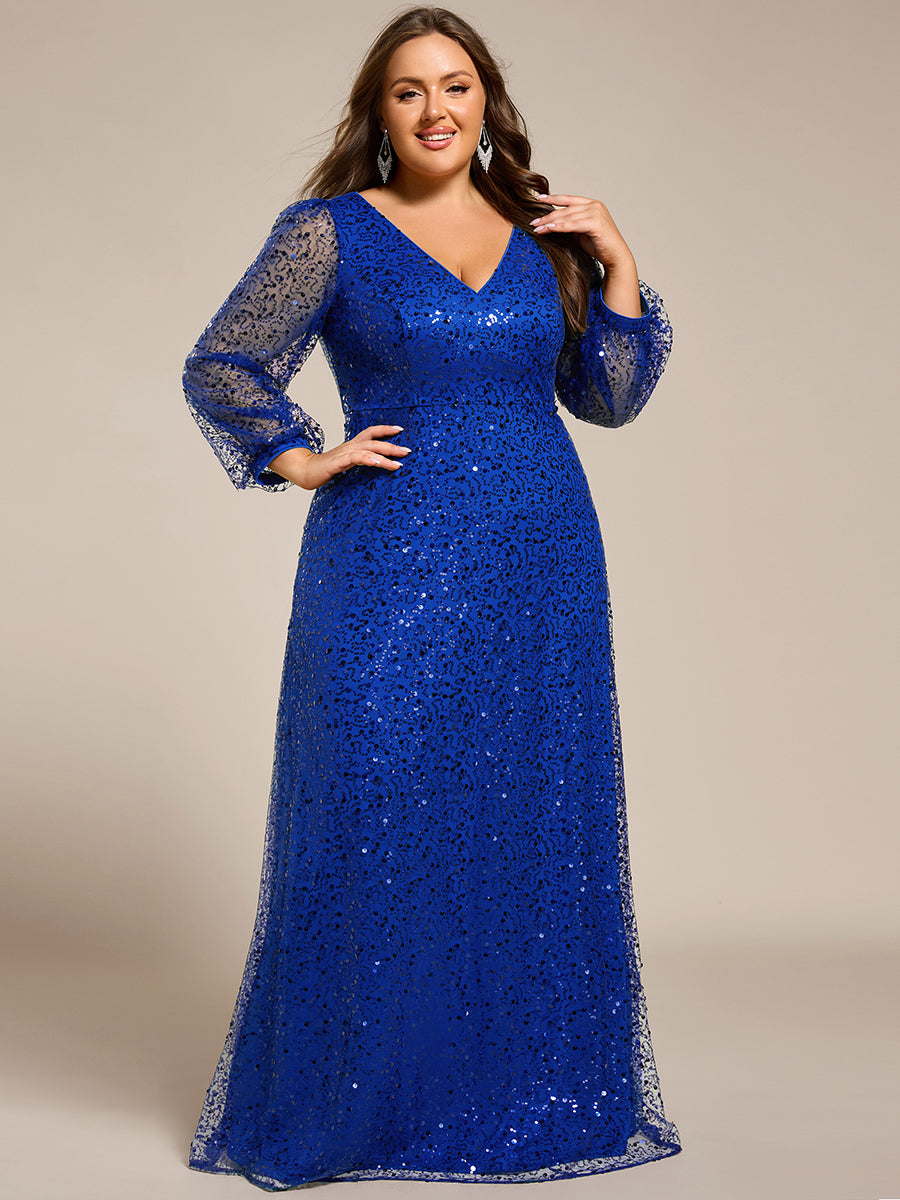 Robe D'invité De Mariage En Mousseline De Soie Mi-Longue Plissée à Manches à Volants Et Col En V  #Couleur_Bleu Saphir