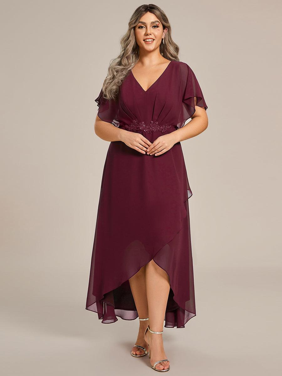 Robe De Soirée En Mousseline De Soie Col En V Manches Chauve-Souris Taille Trapèze Grande Taille #Couleur_Bordeaux