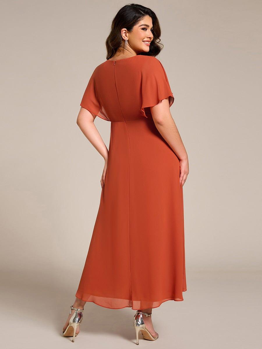 Robe Formelle élégante à Manches Courtes Et Taille Trapèze Avec Ourlet En Feuille De Lotus #Couleur_Orange Br?lée