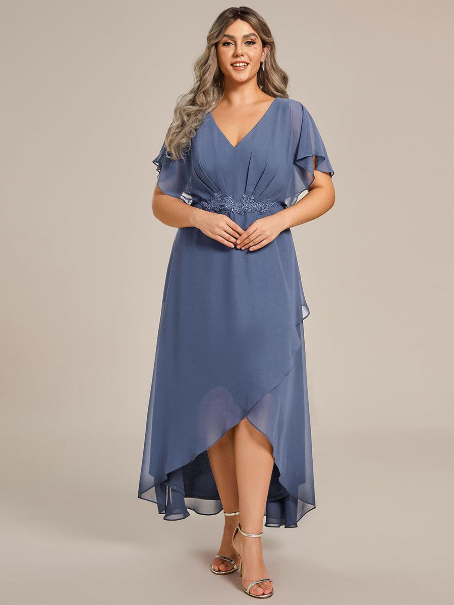 Robe De Soirée En Mousseline De Soie Col En V Manches Chauve-Souris Taille Trapèze Grande Taille #Couleur_Marine Fume
