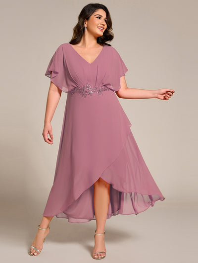 pretty LILAS|Robe De Soirée En Mousseline De Soie Col En V Manches Chauve-Souris Taille Trapèze Grande Taille