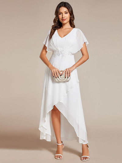 ever LILAS|Robe Formelle élégante à Manches Courtes Et Taille Trapèze Avec Ourlet En Feuille De Lotus