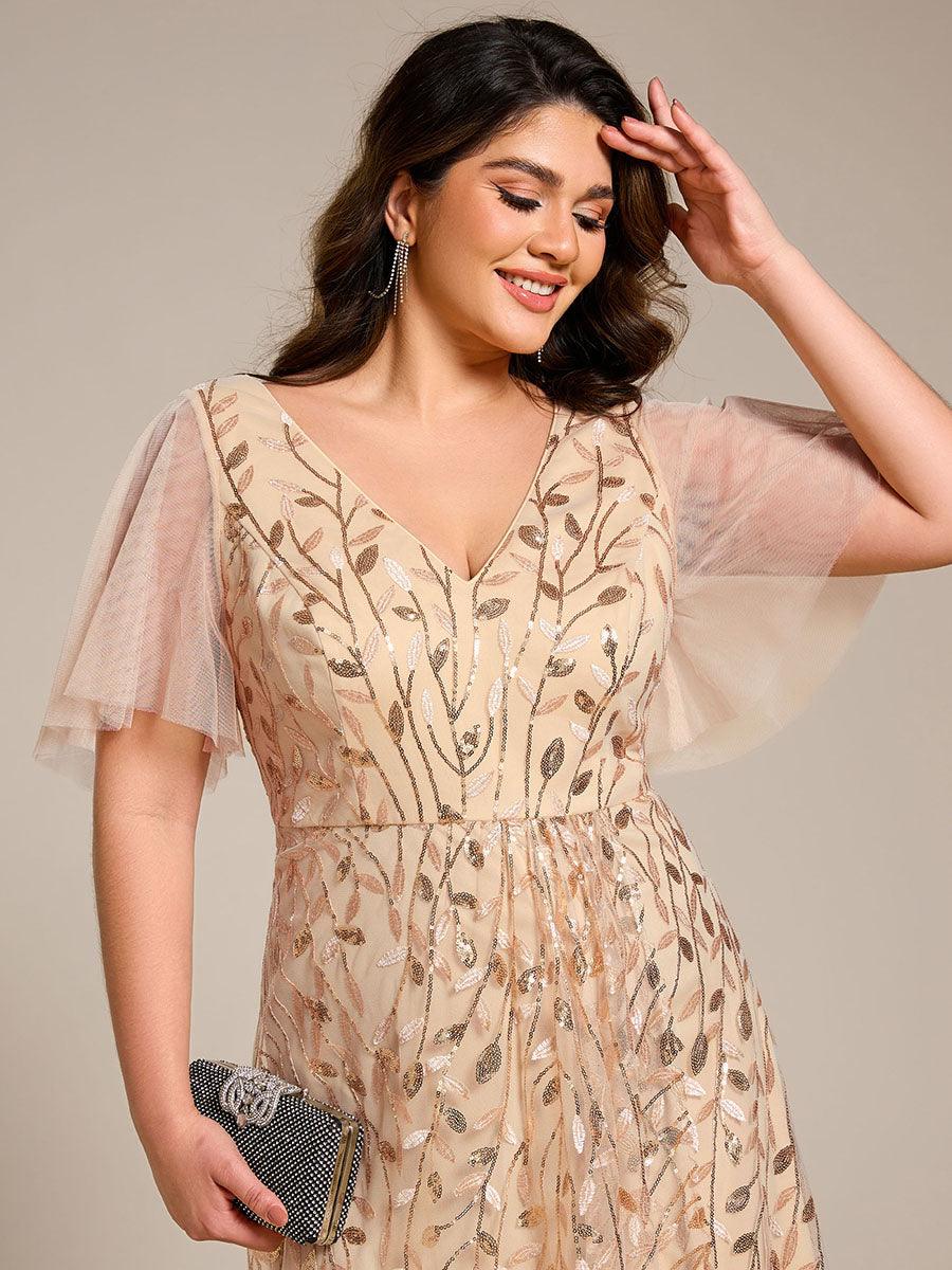 Robes de soirée pailletées à col en V et fente haute #Couleur_Or