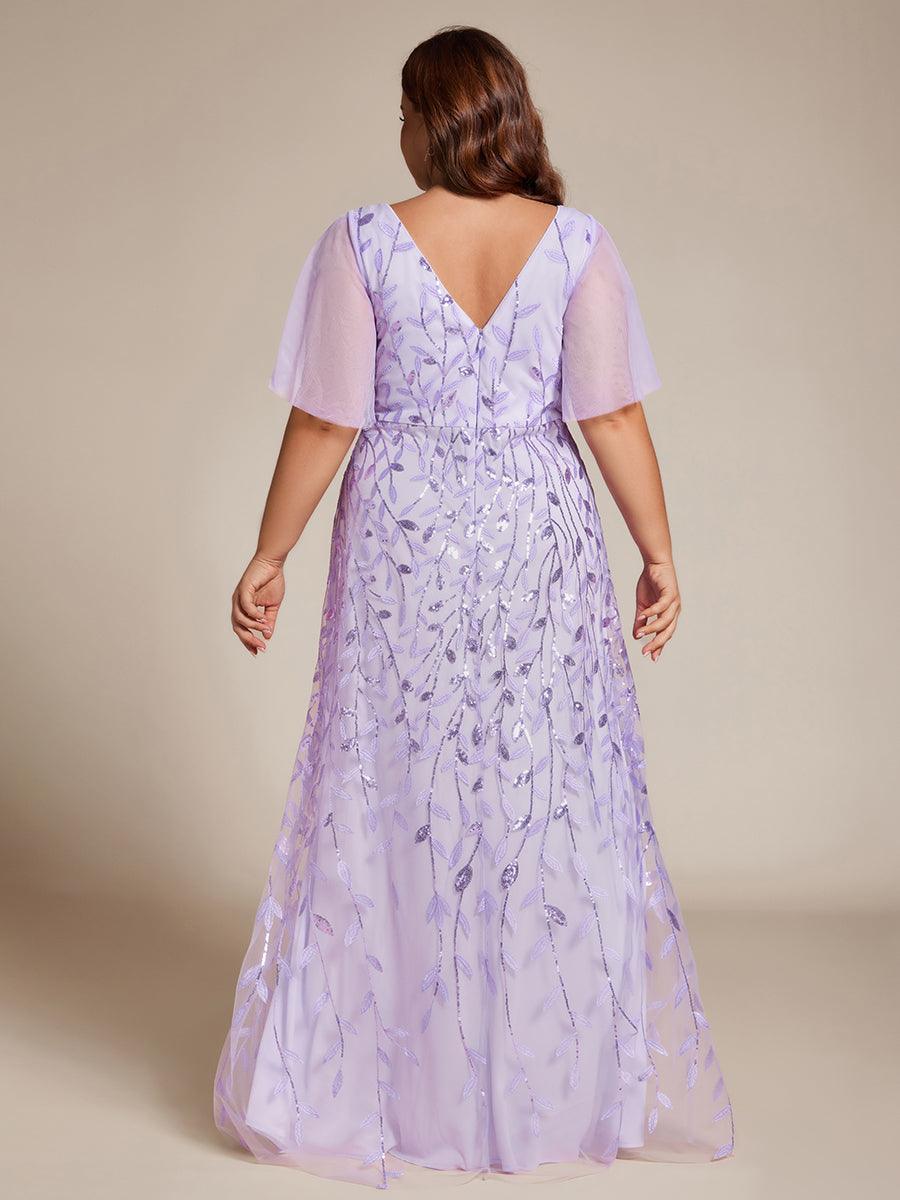 Robes de soirée pailletées à col en V et fente haute #Couleur_Lavande