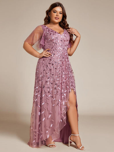 pretty ALIX|Robes de soirée pailletées à fente haute et col en V de grande taille
