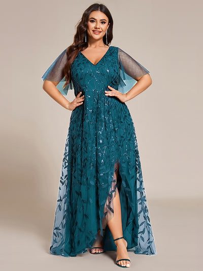 pretty ALIX|Robes de soirée pailletées à fente haute et col en V de grande taille