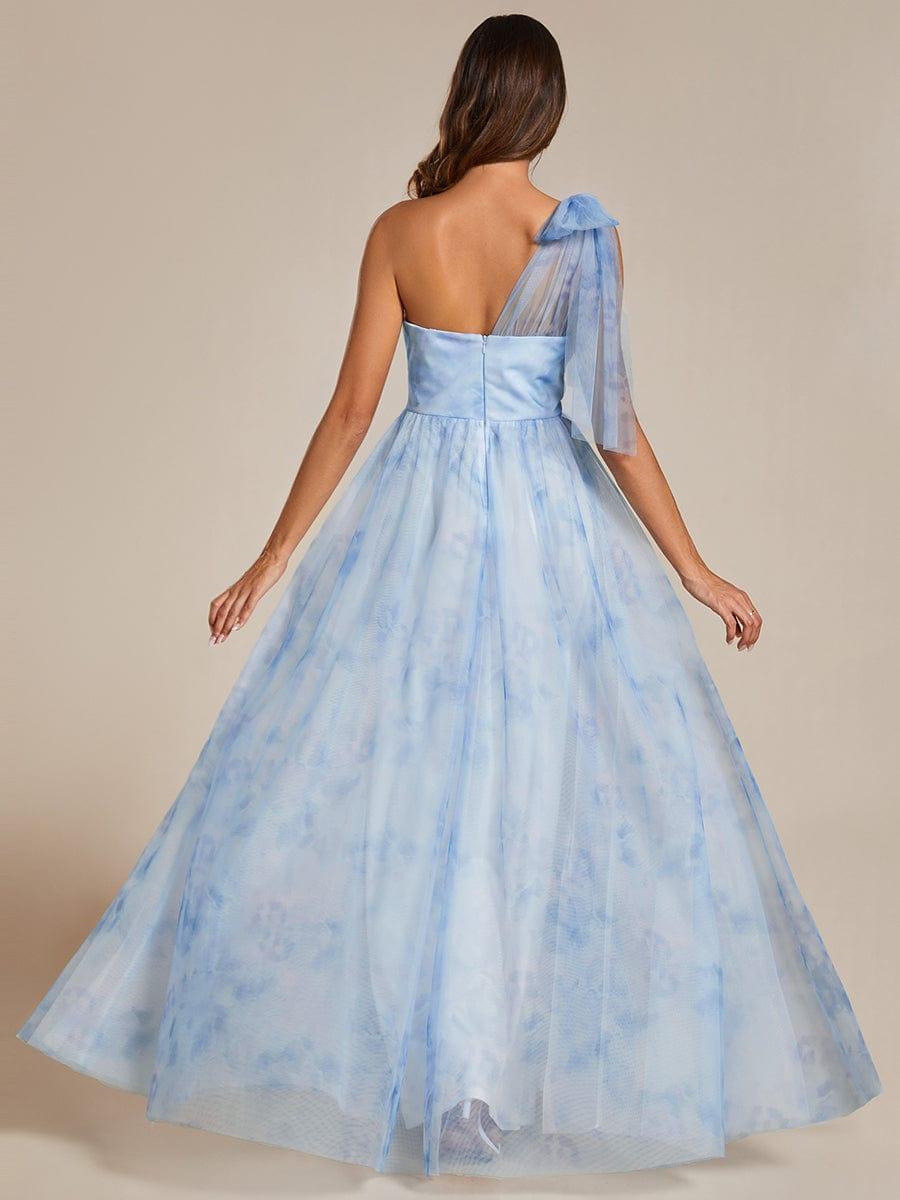 Robe de soirée taille empire florale sans bretelles multidirectionnelle avec plissé #Couleur_Bleu Glace