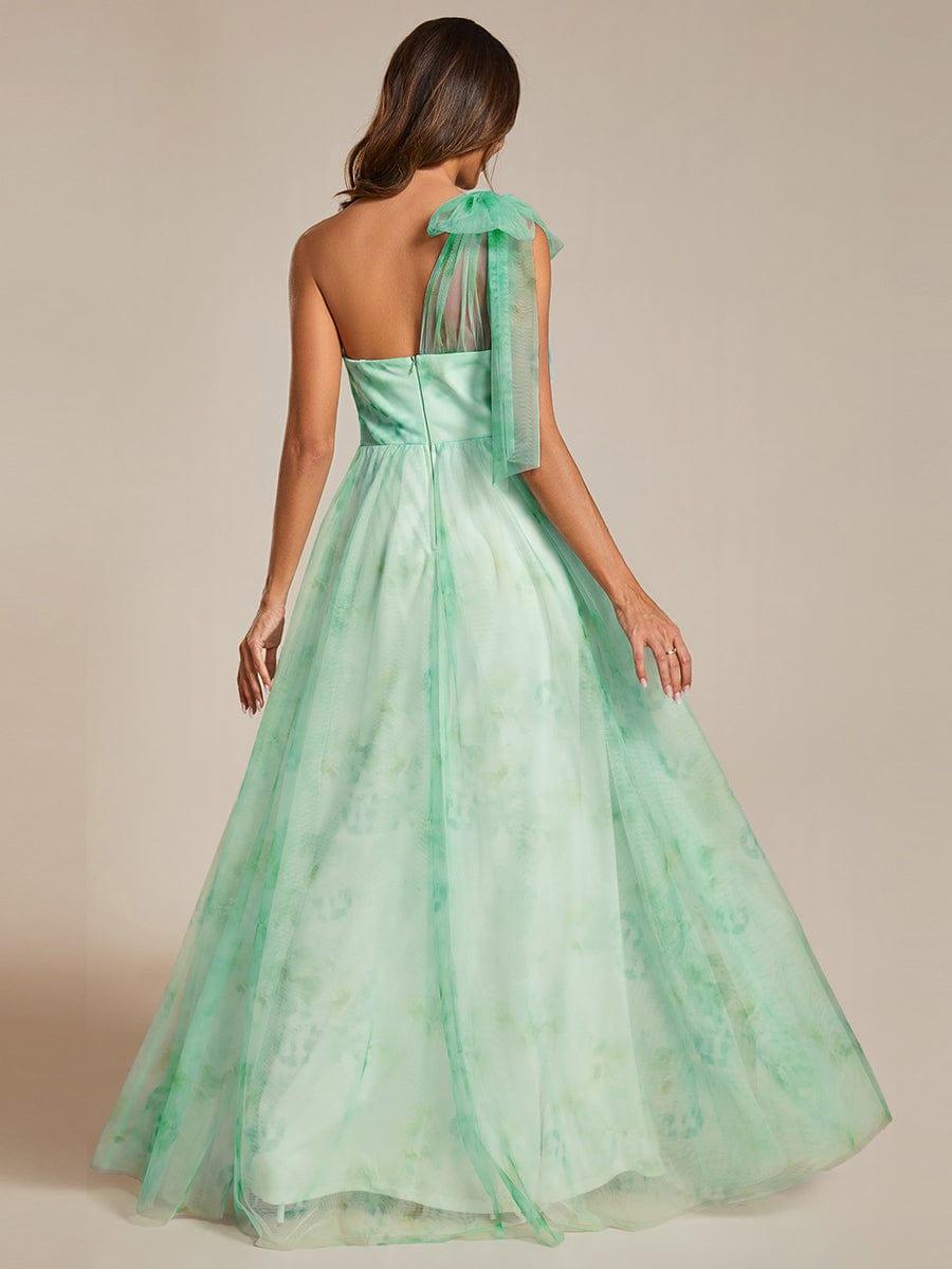 Robe de soirée taille empire florale sans bretelles multidirectionnelle avec plissé #Couleur_Menthe Verte