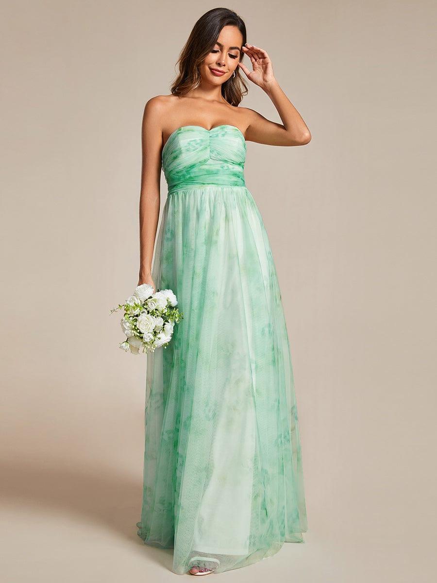 Robe de soirée taille empire florale sans bretelles multidirectionnelle avec plissé #Couleur_Menthe Verte