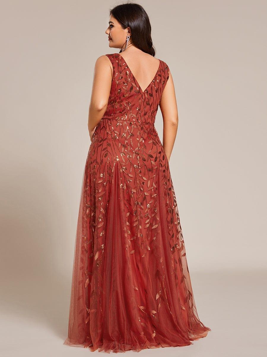 Robes de soirée trapèze pailletées sans manches à col en V #Couleur_Orange Brûlée
