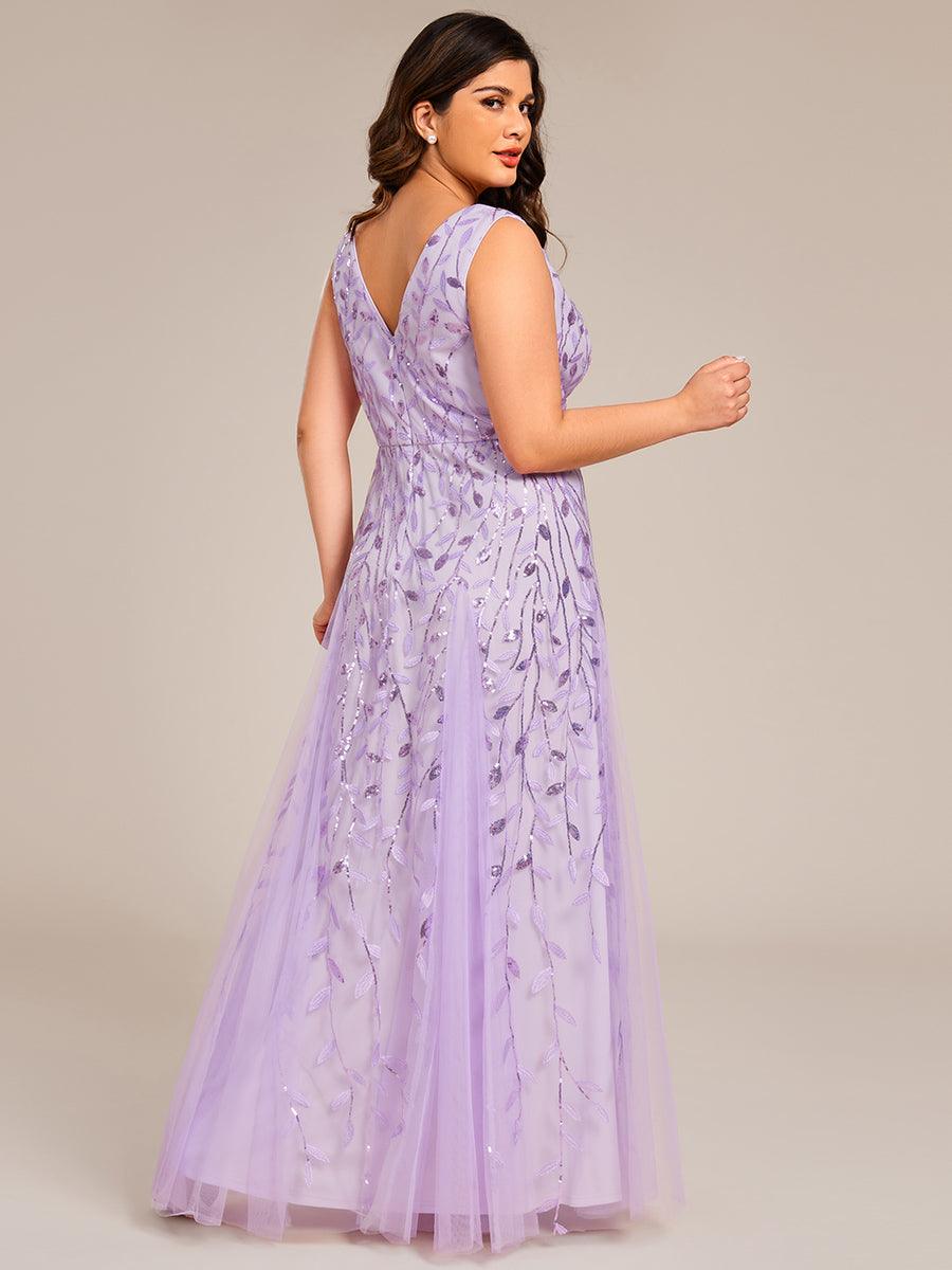 Robes de soirée trapèze pailletées sans manches à col en V #Couleur_Lavande