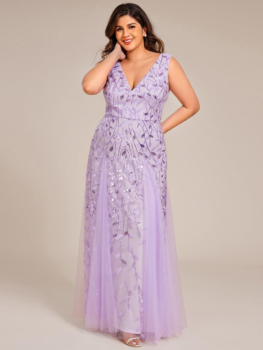 Robes de soirée trapèze pailletées sans manches à col en V #Couleur_Lavande