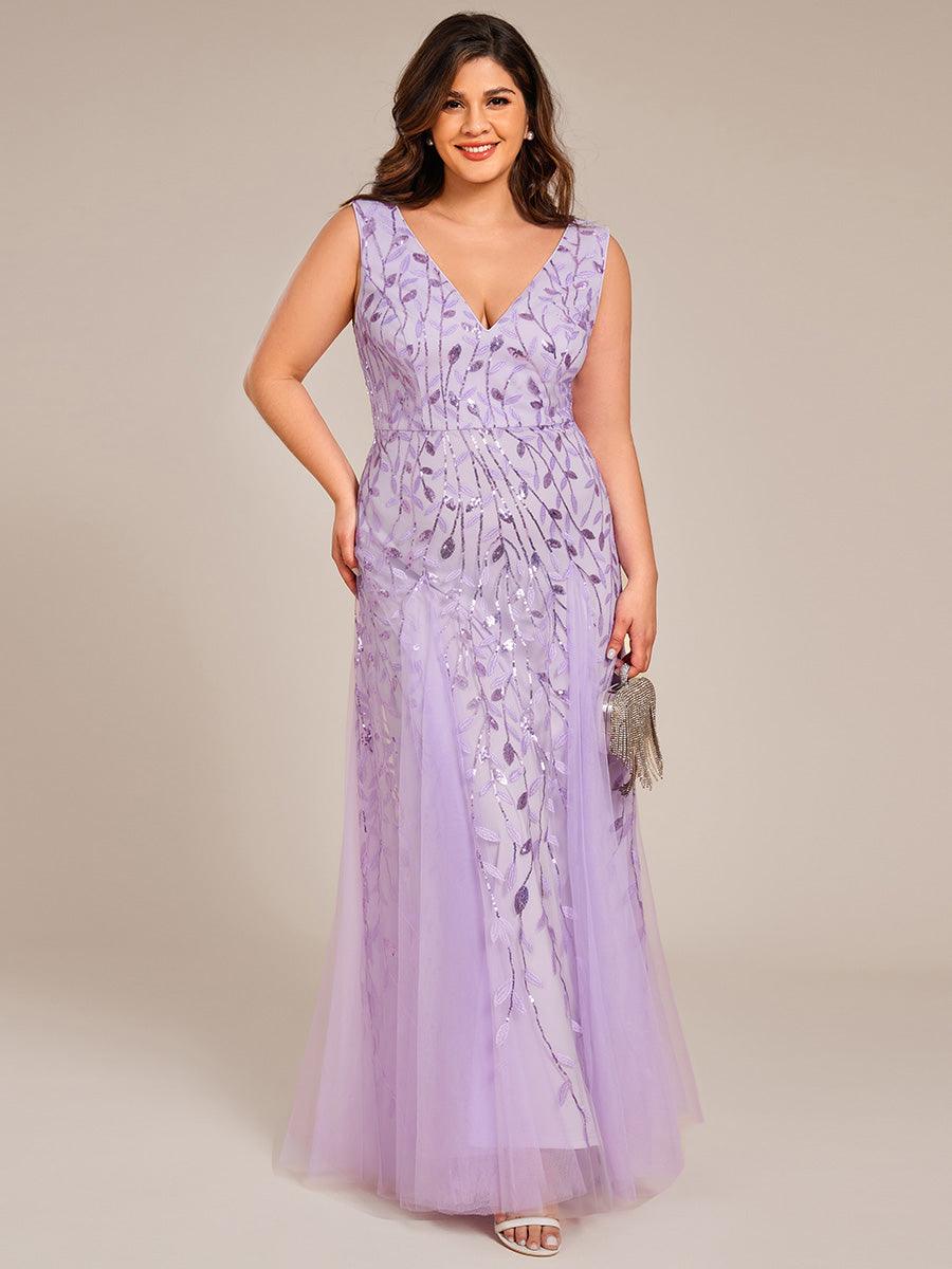 Robes de soirée trapèze pailletées sans manches à col en V #Couleur_Lavande