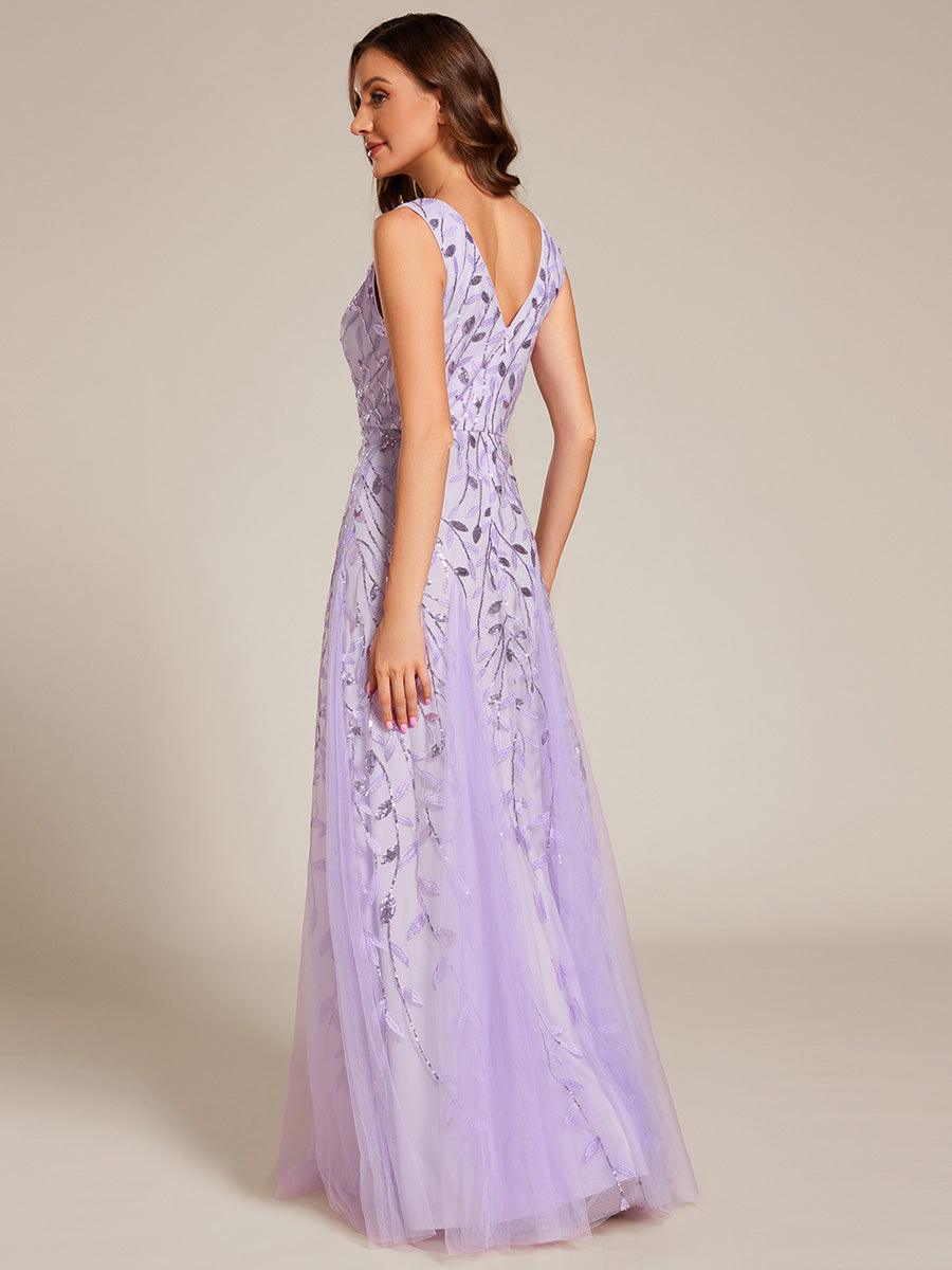Robes de soirée trapèze pailletées sans manches à col en V #Couleur_Lavande